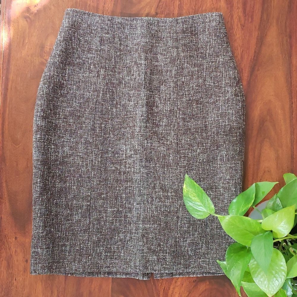 Banana Republic Brown Tweed Wool Pencil Skirt• SIZE 4 • Corporate Quiet Luxury - Picture 2 of 11